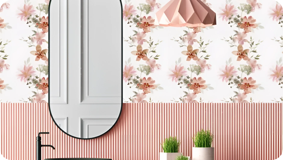Pink floral mural wallpaper by Novamur Kylie collection